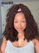 HairBS Feather Crochet Human Hair Extensions curly wave Brown invisible and comfortable 100% Human Hair