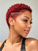 Full lace wig pixie cut afro burgundy 99J#