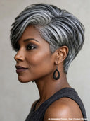 Lace closure 7x5 salt and pepper pixie cut wig side part