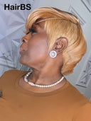 Full lace Pixie Wig blonde side part 100% Human Hair for black woman