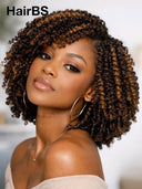 13x4 lace front Wig bob curly wave honey highlight 100% Human Hair