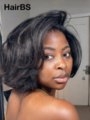 13x4 Lace Front Wig Natural Black bob Wavy 100% Human Hair