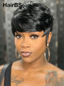 Great Deal Buy 1 Get 1 Free machine made pixie wig straight et finger wave 100% Human Hair