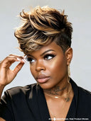 Lace front pixie cut wig honey highlight for black woman
