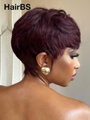 Ready to go Glueless wig pixie straight Burgundy 100% Human Hair
