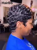 Ready to go Machine Made finger wave pixie wig chioma brown highlight 100% Human Hair