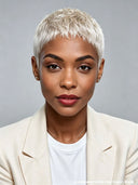 Full lace wig pixie cut silver 100% Human Hair