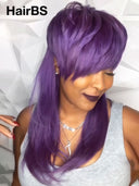 Mullet wig straight purple machine made 100% Human Hair