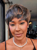 Glueless Wig Brown with Highlights Machine Made pixie cut 100% Human Hair