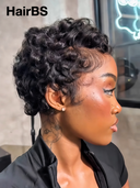 Special Offer Glueless Wig Machine Made pixie cut finger wavy Natural Black 100% Human Hair