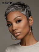 Ready to go Silver Salt And Pepper pixie cut wig 100% Human Hair