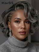 Lace front Wig bob salt and pepper 100% Human Hair
