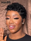 Lace front 13x4 HD wig black pixie cut wig finger wave 100% Human Hair