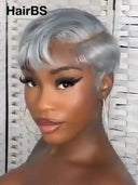 Lace front 13x4 HD wig Silver Grey pixie cut wig side part 100% Human Hair