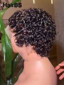 13x4 lace front Wig black pixie wig curly wave 100% Human Hair