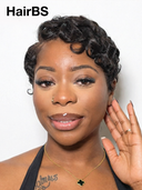 Special Offer 13x4 lace front Wig & machine made pixie cut finger wave Natural Black 100% Human Hair