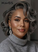 Lace front Wig bob salt and pepper 100% Human Hair
