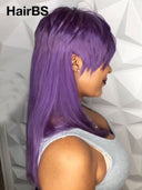 Mullet wig straight purple machine made 100% Human Hair