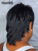 Mullet wig black quick weave machine made 100% Human Hair