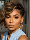 Full lace Pixie cut Wig side part honey 100% Human Hair
