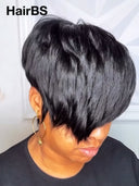 Ready to go full lace wig with bangs pixie straight 100% Human Hair