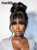 13x4 Lace Front Wig Glueless Natural Black Long body wave Pre-Cut Lace Wig with Bangs 100% Human Hair
