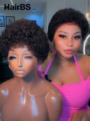 13x4 lace front Wig black curly wave pixie cute 100% Human Hair