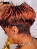 13x6 lace front HD lace Wig pixie cut wig orange highlght 100% Human Hair