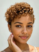 13x4 lace front side part pixie cut wig curly wave Brown