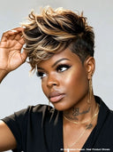 Lace front pixie cut wig honey highlight for black woman