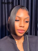 13x4 Lace Front Wig Natural Black Straight bob Pre-styled Updo 100% Human Hair