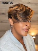 13x6 lace front Wig pixie cut wig honey highlght 100% Human Hair