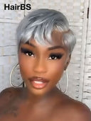 Lace front 13x4 HD wig Silver Grey pixie cut wig side part 100% Human Hair