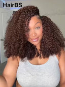 HairBS Feather Crochet Human Hair Extensions curly wave Brown invisible and comfortable 100% Human Hair