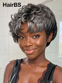 Silver Salt And Pepper collection Machine Made pixie cut wig 100% Human Hair