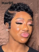 Lace front 13x4 HD wig black pixie cut wig finger wave 100% Human Hair