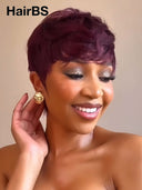 Ready to go Glueless wig pixie straight Burgundy 100% Human Hair