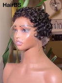 13x4 lace front Wig black pixie wig curly wave 100% Human Hair