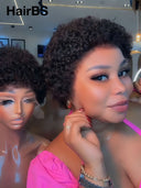 13x4 lace front Wig black curly wave pixie cute 100% Human Hair