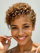 13x4 lace front side part pixie cut wig curly wave Brown