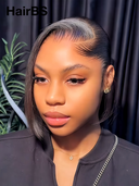 13x4 Lace Front Wig Natural Black Straight bob Pre-styled Updo 100% Human Hair