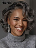 Lace front Wig bob salt and pepper 100% Human Hair