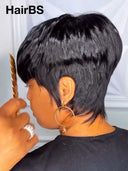 Ready to go full lace wig with bangs pixie straight 100% Human Hair