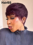 Ready to go Glueless wig pixie straight Burgundy 100% Human Hair