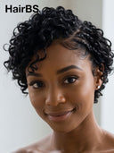 13x4 lace front wig curly wave pixie curly wave side part with braided style 100% Human Hair