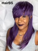 Mullet wig straight purple machine made 100% Human Hair