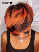 13x6 lace front HD lace Wig pixie cut wig orange highlght 100% Human Hair