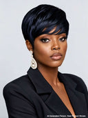 Machine made Pixie wig blue straight