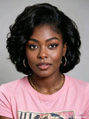 Lace front 13x4 bob wig black wavy