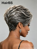 Lace closure 7x5 Pixie wig silver straight for black women